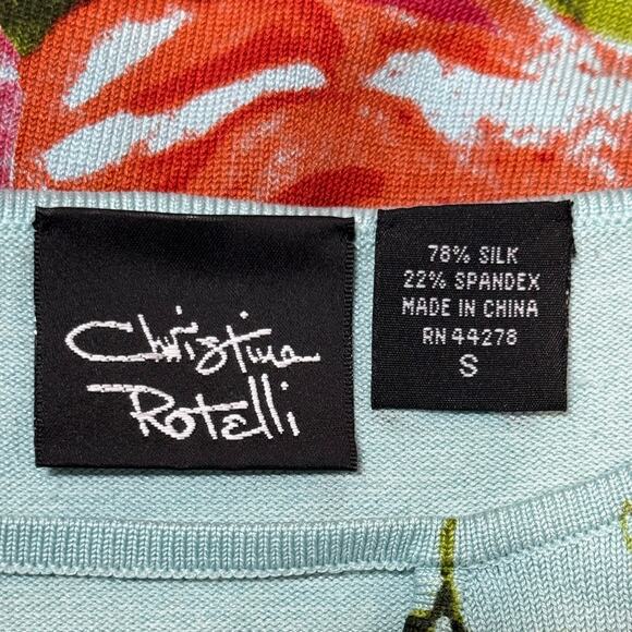 Christina Rotelli Top Women S Silk Stretch Roses 90s Y2K Vintage Phoebe Buffay - Picture 8 of 11